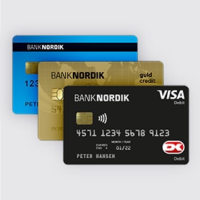 Tre forskellige Bank Nordik betalingskort. 